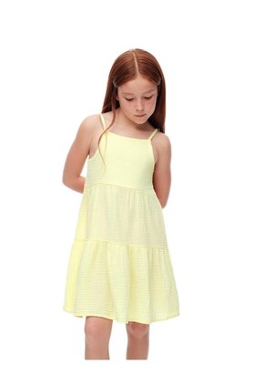 Vestido Corto Bloques Algodón Amarillo Niña Amarillo