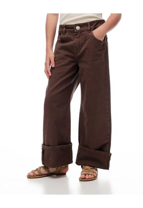 Jean Wide Leg Tiro Medio Café Niña Cafe