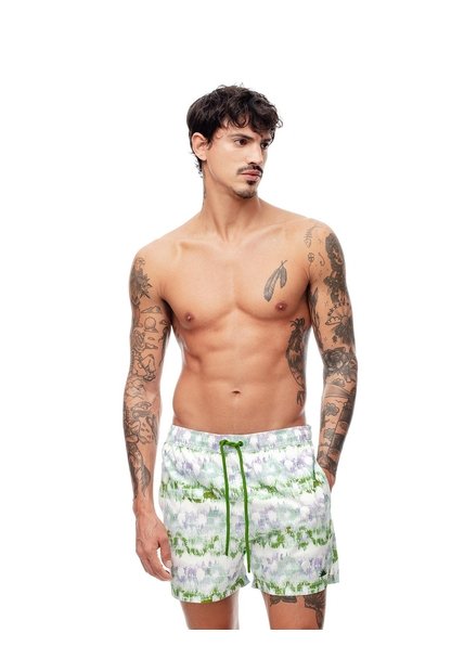 Pantaloneta De Baño Estampada Hombre Blanco