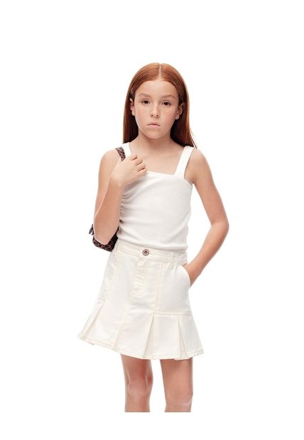 Falda Tiro Medio Denim Blanca Niña Blanco