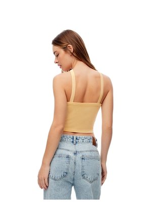 Crop Top Slim Rib Algodón Amarilla Mujer Amarillo
