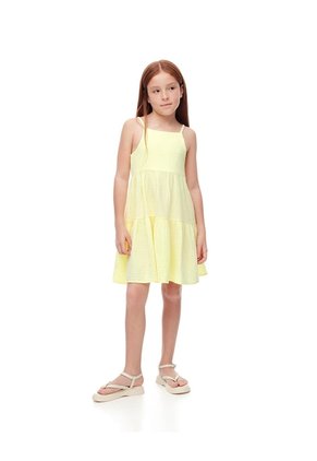 Vestido Corto Bloques Algodón Amarillo Niña Amarillo