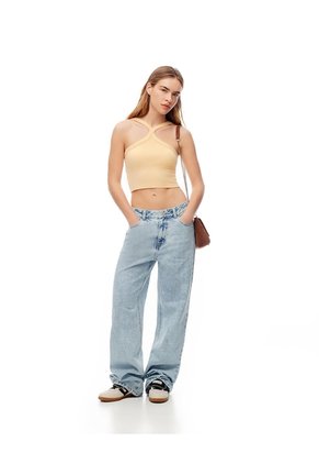 Crop Top Slim Rib Algodón Amarilla Mujer Amarillo