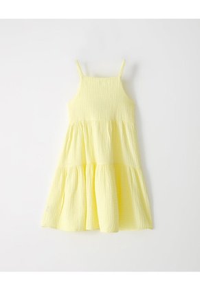 Vestido Corto Bloques Algodón Amarillo Niña Amarillo