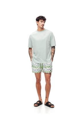 Pantaloneta De Baño Estampada Hombre Blanco