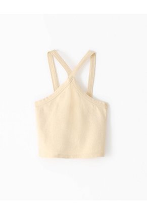 Crop Top Slim Rib Algodón Amarilla Mujer Amarillo