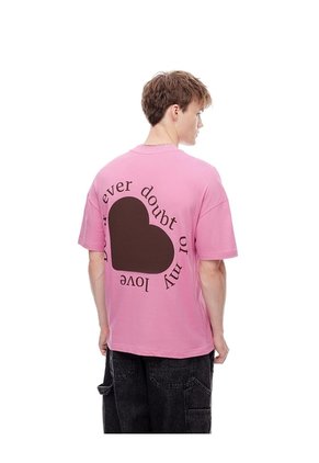 Camiseta Regular Algodón Rosa Estampada Unisex Rosa