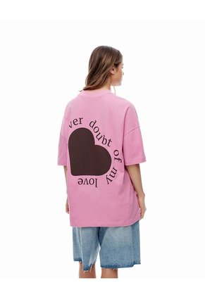 Camiseta Regular Algodón Rosa Estampada Unisex Rosa