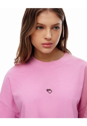 Camiseta Regular Algodón Rosa Estampada Unisex Rosa