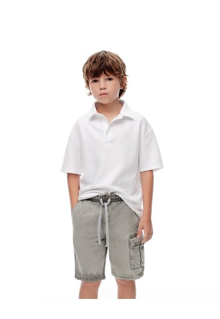 Bermuda Denim Regular Gris Niño Azul