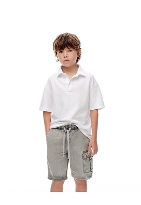 Bermuda Denim Regular Gris Niño Azul