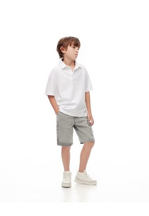 Bermuda Denim Regular Gris Niño Azul