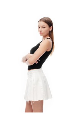 Falda Corta Tiro Alto Denim Blanca Mujer Blanco