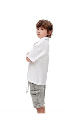 Bermuda Denim Regular Gris Niño Azul