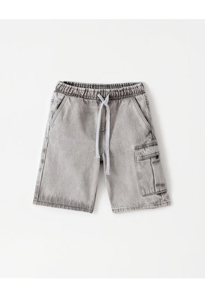 Bermuda Denim Regular Gris Niño Azul