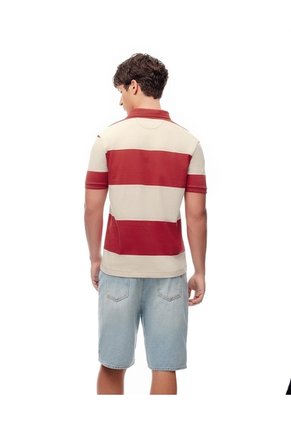 Polo Regular Algodón Rayas Hombre Rojo