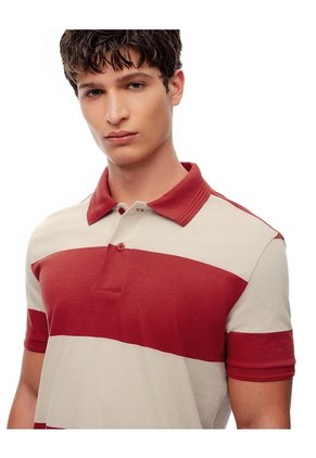 Polo Regular Algodón Rayas Hombre Rojo