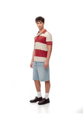 Polo Regular Algodón Rayas Hombre Rojo