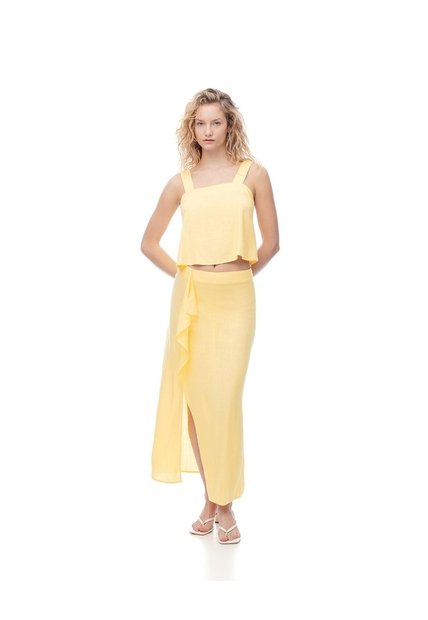 Falda Midi Tiro Medio Amarillo Mujer Amarillo