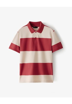 Polo Regular Algodón Rayas Hombre Rojo