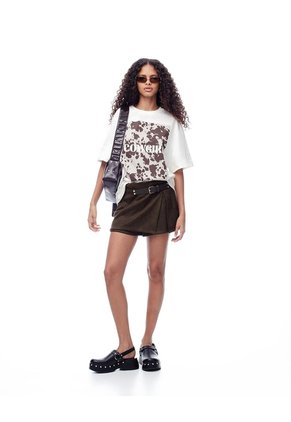 Falda Short Tiro Medio Tejido Suede Chocolate Mujer Chocolate