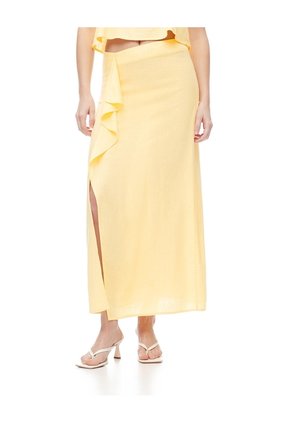 Falda Midi Tiro Medio Amarillo Mujer Amarillo
