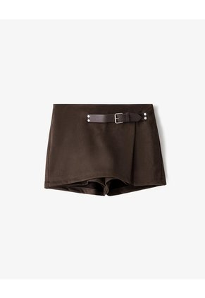 Falda Short Tiro Medio Tejido Suede Chocolate Mujer Chocolate