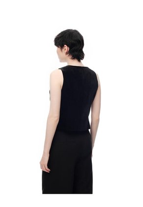 Chaleco Tipo Sastre Regular Terciopelo Negro Mujer Negro