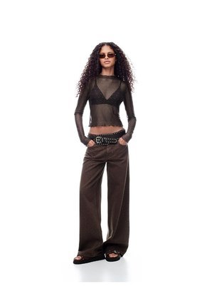 Camibuzo Slim Tejido Tull Brillos Chocolate Mujer Chocolate
