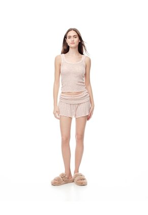 Short De Pijama Transparencia Crema Mujer Rojo