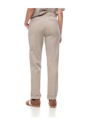 Pantalón Recto Tiro Medio Algodón Taupe Mujer Marron Claro