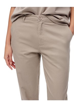 Pantalón Recto Tiro Medio Algodón Taupe Mujer Marron Claro