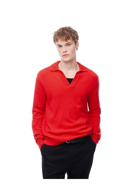 Buzo Tipo Polo Regular Tejido De Punto Rojo Hombre Rojo