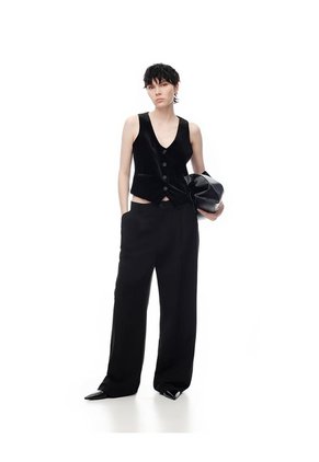 Chaleco Tipo Sastre Regular Terciopelo Negro Mujer Negro