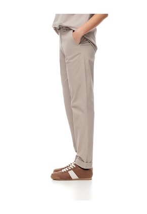 Pantalón Recto Tiro Medio Algodón Taupe Mujer Marron Claro