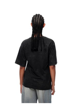 Camiseta Regular Algodón Negra Estampada Mujer Negro