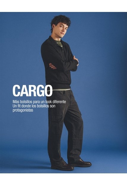 Jean Cargo Recto Negro Hombre Azul