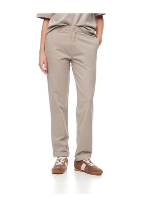 Pantalón Recto Tiro Medio Algodón Taupe Mujer Marron Claro