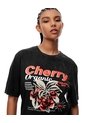 Camiseta Regular Algodón Negra Estampada Mujer Negro de Gef