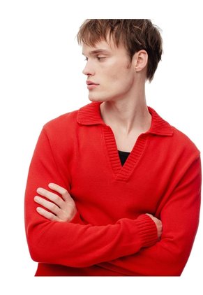 Buzo Tipo Polo Regular Tejido De Punto Rojo Hombre Rojo