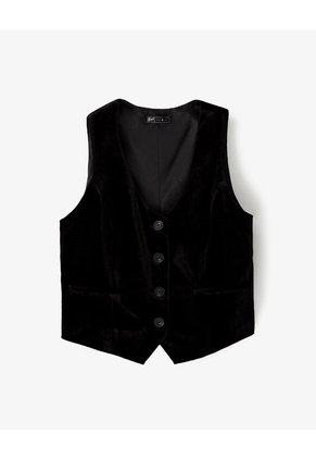 Chaleco Tipo Sastre Regular Terciopelo Negro Mujer Negro