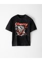 Camiseta Regular Algodón Negra Estampada Mujer Negro de Gef