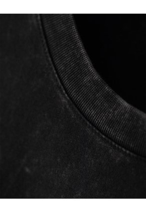 Camiseta Regular Algodón Negra Estampada Mujer Negro