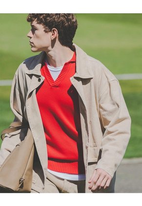 Buzo Tipo Polo Regular Tejido De Punto Rojo Hombre Rojo