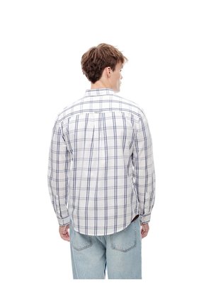 Camisa Manga Larga Regular Algodón Cuadros Hombre Blanco