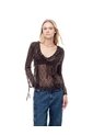 Blusa Manga Larga Regular Encaje Chocolate Mujer Chocolate de Gef