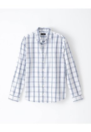 Camisa Manga Larga Regular Algodón Cuadros Hombre Blanco