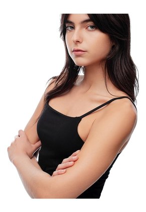 Camiseta Tirantes Slim Recogido Negra Mujer Negro