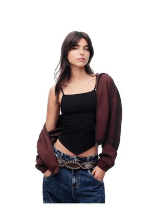 Camiseta Tirantes Slim Recogido Negra Mujer Negro