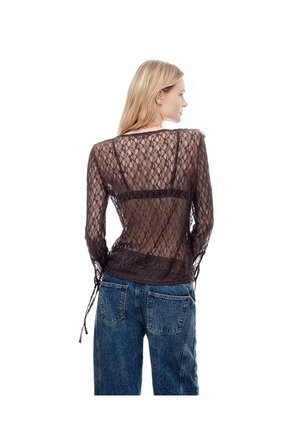 Blusa Manga Larga Regular Encaje Chocolate Mujer Chocolate